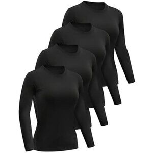 womens long sleeve crew neck fitted tops slim stretch workout gym 4 pack set